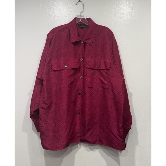 Carole Little Women’s Size 12 Silk Pink Black Print Blouse Button Front READ - Picture 2 of 11